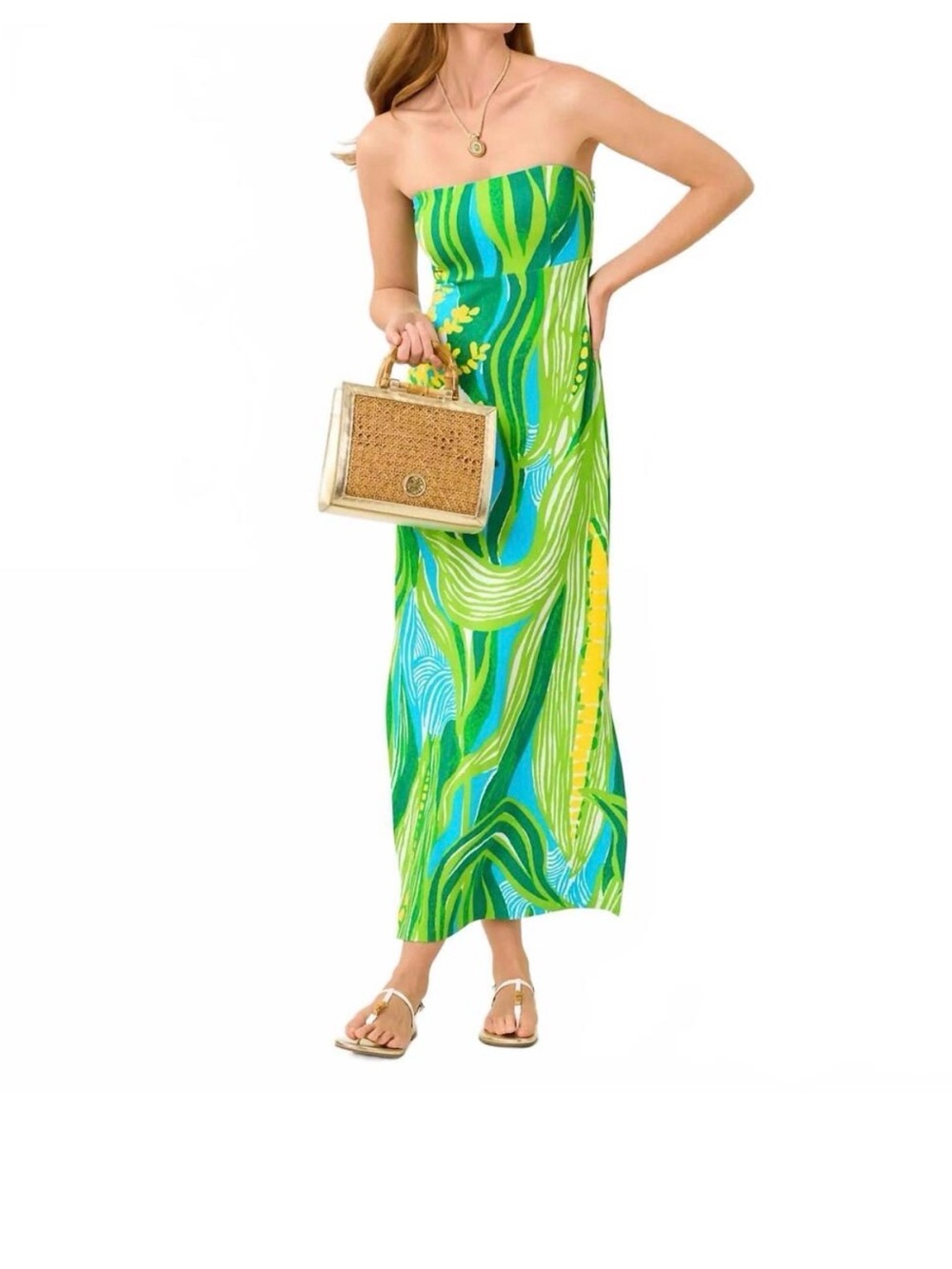 Lilly Pulitzer NOA turqouise tide Tropical Strapless Maxi dress- size 2